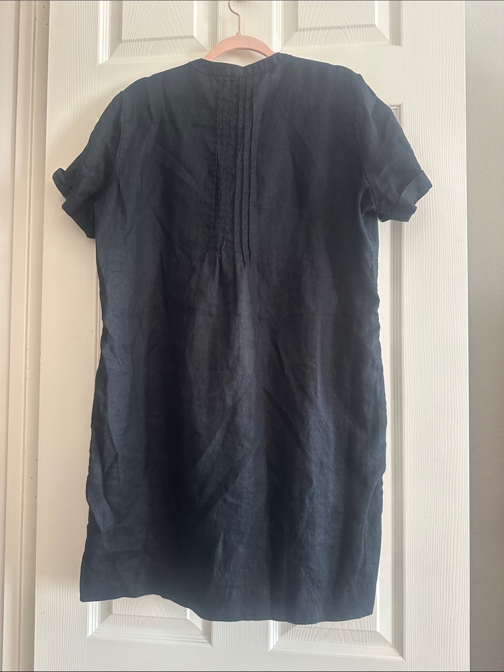 Quince European Linen Short-Sleeve Swing Pintuck Dress Black Size L. EUC. - Picture 4 of 4